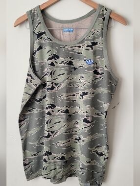 Adidas Skateboard Camo Tank Top with Trefoil Logo - Olive & Black